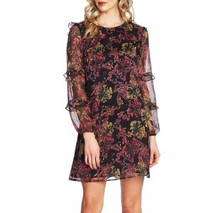 CeCe Floral Symphony Ruffle-Sleeve Dress M *NEW*